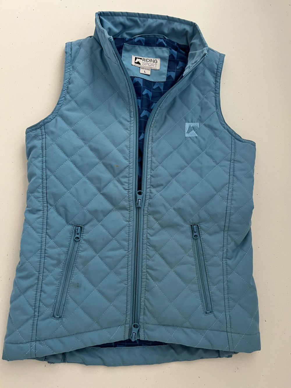 Riding Sport Kids Youth L Quilted Equestrian Vest Blue Horse Riding Full Zip